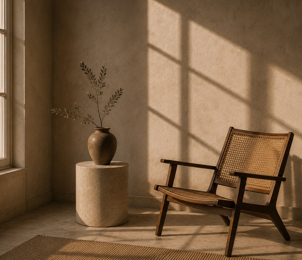 Warm light falling across a quiet still life